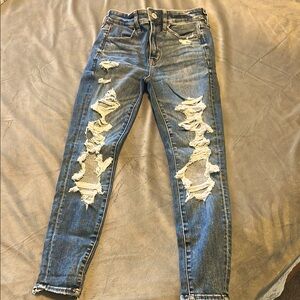 AE size 4 short- Distressed Blue Jeans